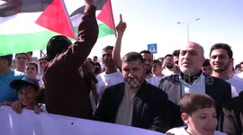 Palestinian runners take part in a marathon to denounce the killing of Palestinians by the Israeli army in West Bank and to support prisoners in Israeli jails, in Gaza City