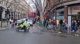 Roads blocked by police as Piers Corbyn's anti-ULEZ mobile is parked up on an Island with a megaphone blaring