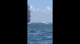 This Morning Boat on fire this morning closed to miami coast