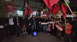Supporters of the Democratic Front for the Liberation of Palestine (DFLP) take part in a rally in Jabalia in the northern of Gaza Strip