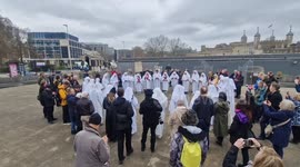 White-robed druids mark spring equinox with ceremony in London's Tower Hill