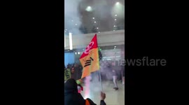 Protest against pension reform in the RATPs HQ in Paris, France