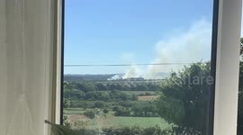 Summer Wild Fires West Cornwall, Friday Woods ablaze visible from the A30 at Whitecross, Penzance