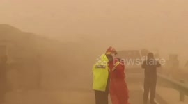 Four car pile-up leaves 1 trapped as sandstorm wreaks havoc in China