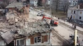 drone video In Bilopilla in the Sumy Oblast, rubble is being dismantled after a night shelling, during which Russian planes dropped several aerial bombs on the city. One of them hit the police building, and a local school was also damaged. A policeman and