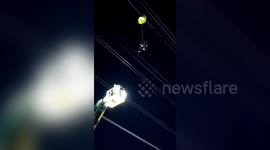 Firemen Extract Paramotor Pilot From Overhead Cables In Madrid, Spain