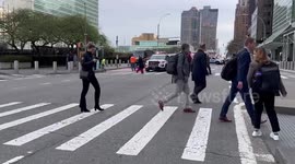 NYPD stops traffic for some UN Water Conference attendees to exit in New York, USA
