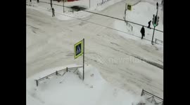 Miraculous escape: woman narrowly avoids cars in Saint Petersburg accident