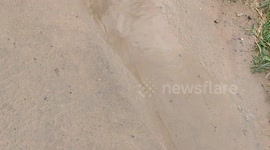 Bastante chuva e a calçada passando muita agua, sempre depois das chuvas