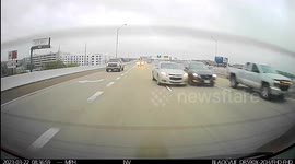 Reckless Driving: White Vehicle Changes Lane on Busy Highway Crashing Into Another Car
