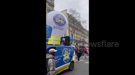 Music at the protest against pension reform in Paris, France