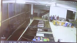 Lucky dog survives huge glass window blowing onto him during storm