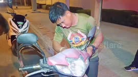 Shocked motorcycle rider finds live snake slithering across handlebars