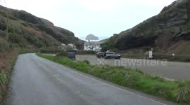 Trebarwith Strand, Tintagel Cornwall. .Storm mathis is battering the north coast of cornwall and the sea is turning into a giant sea of froth.1