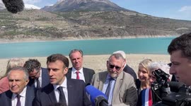 Macron speaks on social crisis during his visit to in Savines-le-Lac, France