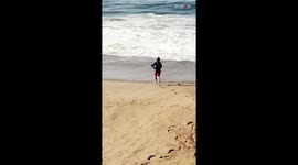 Daring 12-year-old Skimboarder chillingly rides a Massive Wave in Mexico