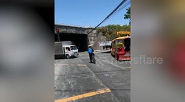 Rat appears to 'warn' cyclist as truck approaches junction