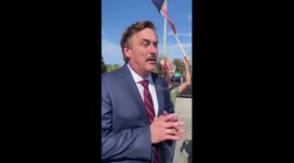 Mike Lindell speaks to Trump supporters outside Mar-a-Lago following arraignment hearing