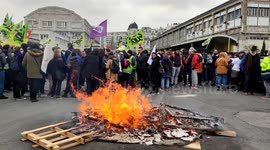 Railway workers protest at Gare de Lyon station in Paris