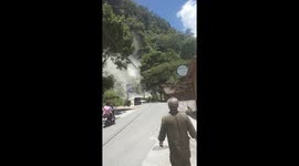 Moment canyon cliff landslide triggered by M4.5 earthquake in Bukittinggi, Indonesia