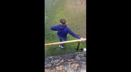 Woman mercilessly SQUAWKS at BF's misery as he keeps failing to climb his way back up a slippery slope