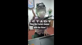 Vicar wearing a donkey head plays a well known Easter hymn on the piano