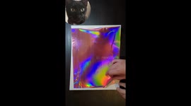 ASMR foil peel of JoyousJoyfulJoyness' custom handmade portrait drawing of Monkey the adorable black cat