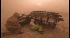 Watch moment scientists cower from rock and ash fall after volcano erupts in Russia’s Far East