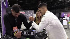 Arm wrestlers and talk on Arnold South America in Sao Paulo, Brazil