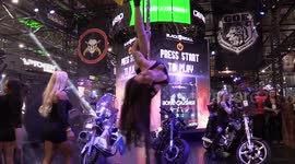 Pole dancers perform on Arnold South America in Sao Paulo, Brazil