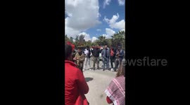 Demonstrators hold protest outside Ministry of Education in Tunis, Tunisia