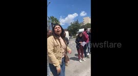 Protesters stage demonstration outside Ministry of Education in Tunis, Tunisia