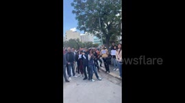 Activists protest outside education ministry in Tunis, Tunisia