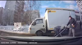 Father's discipline goes too far: child being thrown into snowdrift