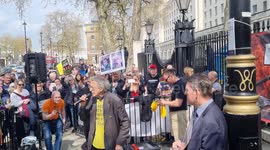 Roughly 200 anti Ukraine war protesters at the protest pen opposite Downing Street