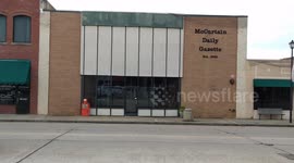 B roll video of the front of building of the McCurtain Gazette located in McCurtain County Oklahoma in Idabel Oklahoma.
