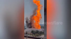 Four injured as huge orange tongue of fire engulfs biogas plant reactor in Thailand