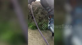 Water leak floods family's £1million home forcing them to live in a portacabin