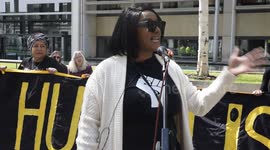 Delia mattis Black lives Matter adresses protest rally out side uk home office london uk  saturday 29/4/23