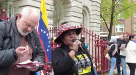 Speakers Lourdes Huanca comes from Peru spoken of several European countries that are committed against the Peruvian people on the International Workers' Day, London, UK