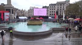 Festive look of Trafalgar Square in London on St George's Day 2023