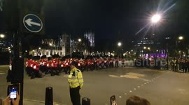 British soldiers fill the streets of Westminster as part of the full military rehearsals ahead of the King's coronation.