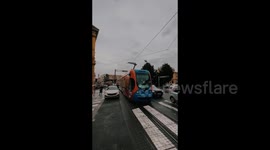 Scaffolding and part of the Museum of Arts and Crafts collapsed in Zagreb, Croatia