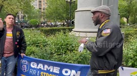 Members of UPS Teamsters Being Interviewed During May Day Demonstration in NY, USA