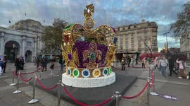 Giant 5m-tall crown glistens at London's Marble Arch ahead of the coronation of King Charles III