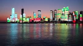 Landmark Buildings Light Show in Qingdao, China