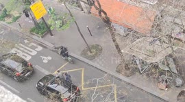 Unauthorised use of fireworks launched from a car window during a wedding procession motorcade in Paris, France, rue de Tolbiac, 9 may 2023.
