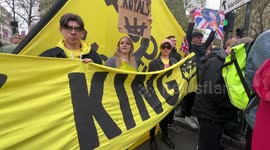 Anti Royalists, Protest during King Charles III Coronation Procession in Trafalgar Square.