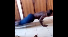 Push-ups in another dimension. Pushing up and clapping and walking with upside down with the hands. Thank you.