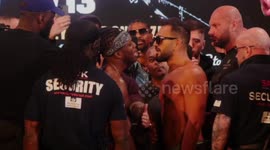 Listen to what boxers KSI and Joe Founier said to each other in face-off